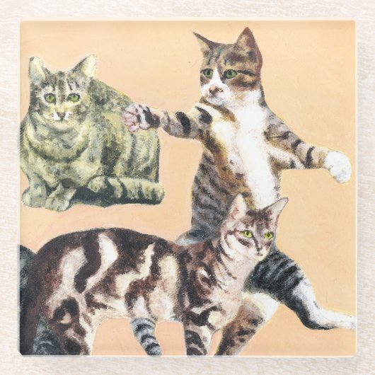 行く遊猫 ガラスコースター (正面)