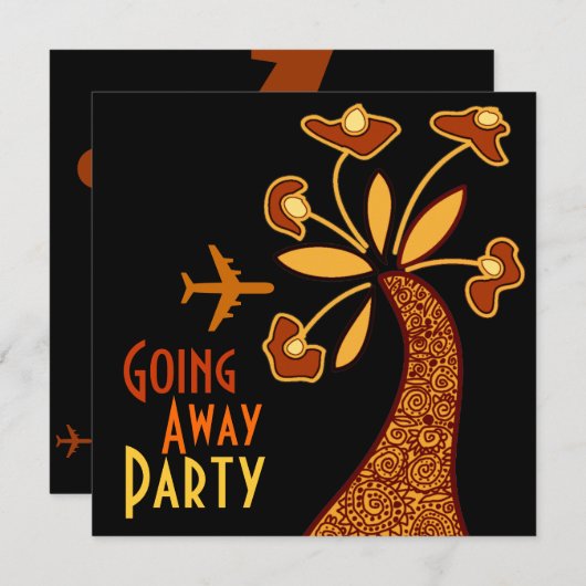 行く遠くににパーティの招待状カードモチーフの花 招待状 (正面/裏面)