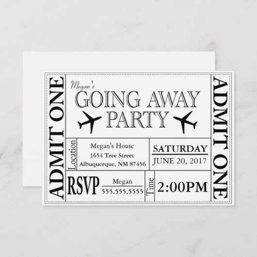 行く遠くににパーティーのチケットの招待状 招待状 (正面/裏面)