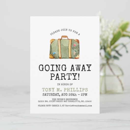 行く遠くににパーティー旅行スーツケースの招待 招待状 (スタンド正面)
