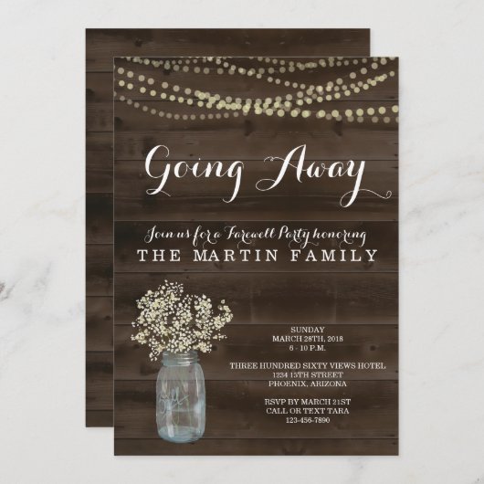 行く遠くにパーティの招待状 素朴| Babys Breath 招待状 (正面/裏面)