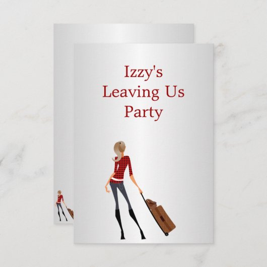 行く遠くにパーティーイベント女の子と荷物 招待状 (正面/裏面)