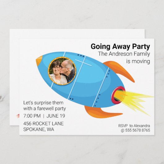 行く遠くにパーティー幻想的な宇宙船の予算計画値 招待状 (正面/裏面)