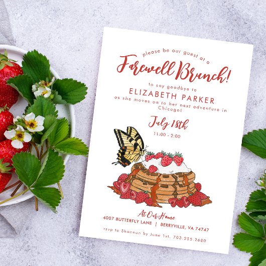 行く遠くに送別ブランチストロベリーワッフル 招待状