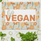 行けビーガン!1970かわいらし年代のレトロな消音の花 キッチンタオル (折り畳み)