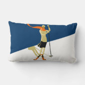 行こうスキー! ヴィンテージのデザインのスキーヤー ランバークッション (裏面)