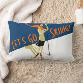 行こうスキー! ヴィンテージのデザインのスキーヤー ランバークッション (ブランケット)