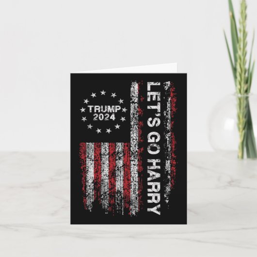 行こうハリートランプ2024おもしろい米国国旗のヴィンテージ カード (正面)