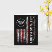 行こうハリートランプ2024おもしろい米国国旗のヴィンテージ カード (黄色い花)