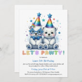 行こうパーティー!キュートポーラーベア誕生日招待 招待状 (正面/裏面)