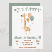 行こうパーティー!バルーン付きキリン誕生日パーティー 招待状 (正面/裏面)