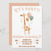 行こうパーティー!バルーン付きキリン誕生日パーティー 招待状 (正面/裏面)