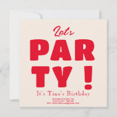 行こうパーティー!赤鮮やかはっきりしたタイポグラフィ 招待状 (正面)