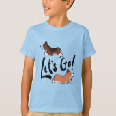 「行こう」かわいいコーギおもしろいグラフィックブルーキッズ Tシャツ (正面)