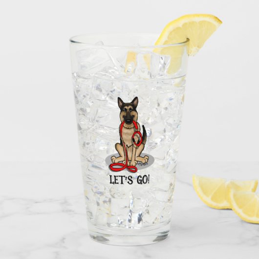 行こう! 黒茶色のドイツ・シェパード犬 タンブラーグラス (アイス裏面)