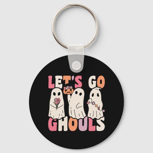 行こうGhoulsグルービー幽霊とヴィンテージ花 キーホルダー (正面)