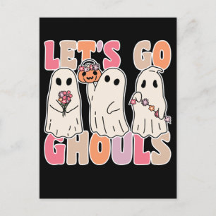 行こうGhoulsグルービー幽霊とヴィンテージ花 シーズンポストカード
