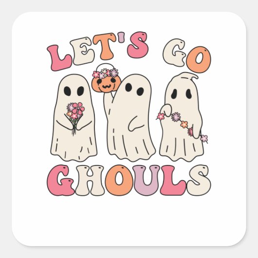 行こうGhoulsグルービー幽霊とヴィンテージ花 スクエアシール (正面)