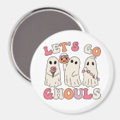 行こうGhoulsグルービー幽霊とヴィンテージ花 マグネット (正面/裏面)