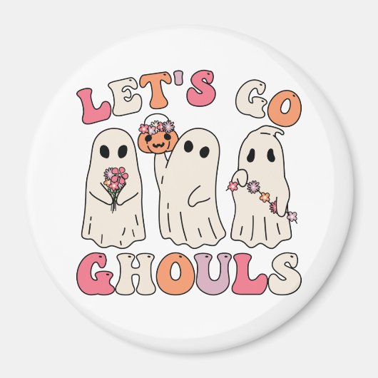 行こうGhoulsグルービー幽霊とヴィンテージ花 マグネット (正面)