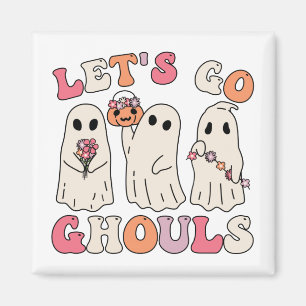 行こうGhoulsグルービー幽霊とヴィンテージ花 マグネット