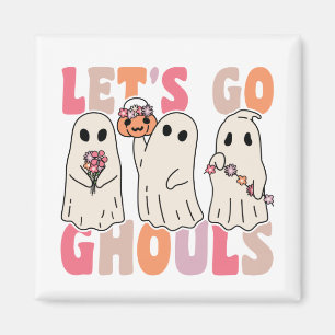 行こうGhoulsグルービー幽霊とヴィンテージ花 マグネット