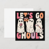 行こうGhoulsグルービー幽霊とヴィンテージ花 招待状 (正面/裏面)