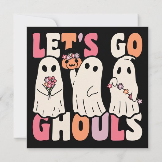 行こうGhoulsグルービー幽霊とヴィンテージ花 招待状 (正面)