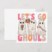 行こうGhoulsグルービー幽霊とヴィンテージ花 招待状 (正面/裏面)
