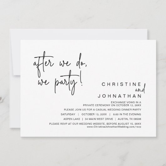 行った後、我々のパーティー、結婚の夕食、黒 招待状 (正面)