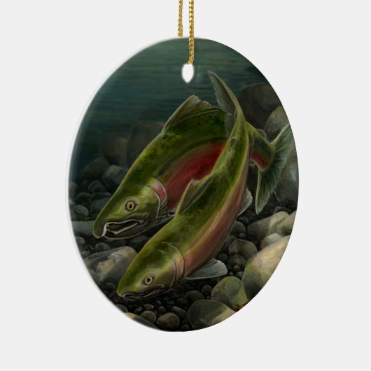 行った採取のオーナメントのパーソナライズなサーモンピンクのギフト セラミックオーナメント (右)