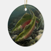 行った採取のオーナメントのパーソナライズなサーモンピンクのギフト セラミックオーナメント (左)