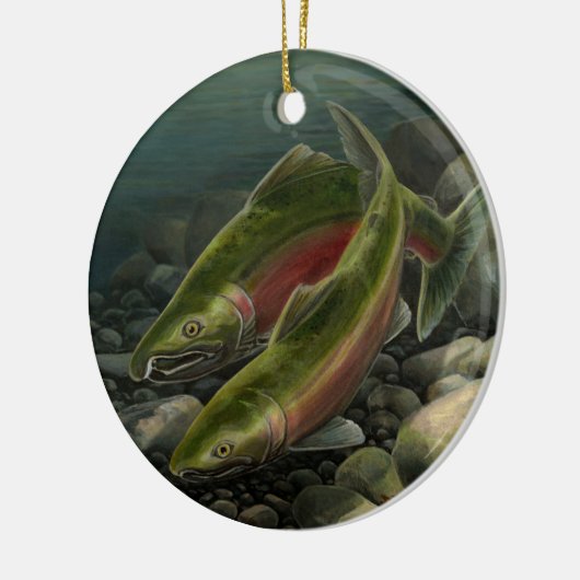 行った採取のオーナメントのパーソナライズなサーモンピンクのギフト セラミックオーナメント (左)