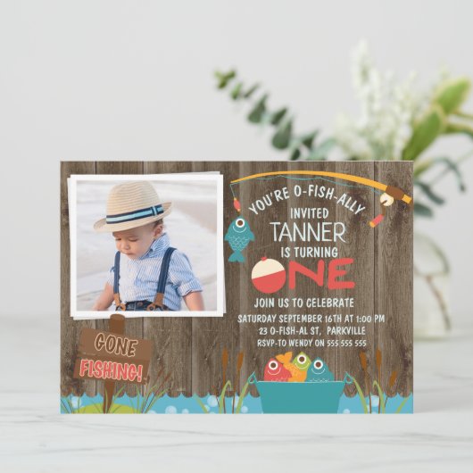 行った採取のOfishally 1匹の第1誕生日の招待状 招待状 (スタンド正面)