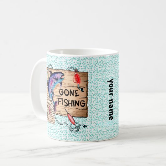 行った魚釣りマグ コーヒーマグカップ (正面左)