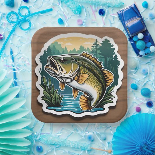 行った魚釣り大きな口ベースの魚の木 ペーパープレート (パーティー)