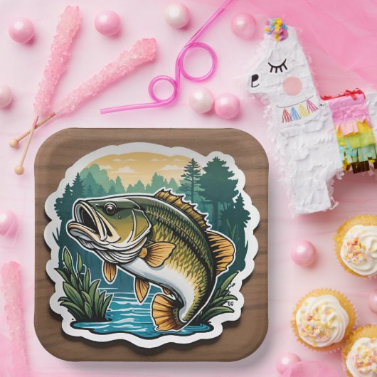 行った魚釣り大きな口ベースの魚の木 ペーパープレート (パーティー)