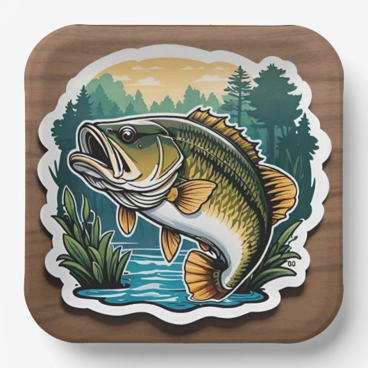 行った魚釣り大きな口ベースの魚の木 ペーパープレート (正面)