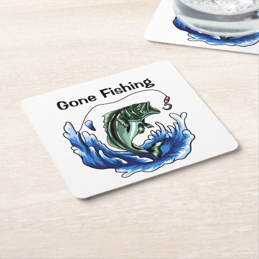 行った魚釣り スクエアペーパーコースター (アングル)