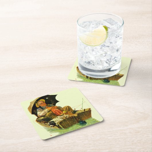 行った魚釣り スクエアペーパーコースター (インサイチュ)