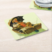 行った魚釣り スクエアペーパーコースター (アングル)