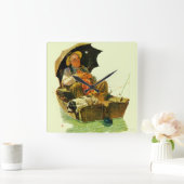 行った魚釣り スクエア壁時計 (ホーム)