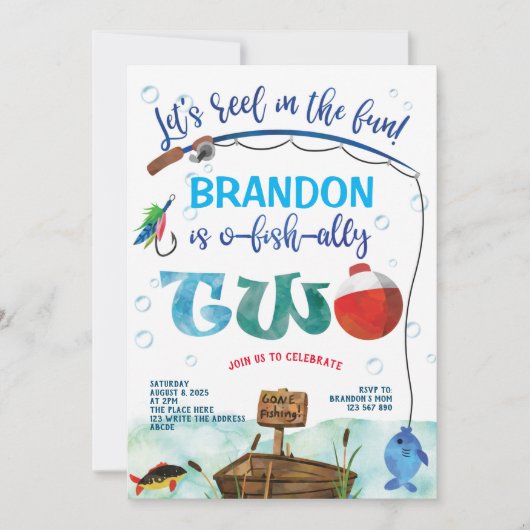 行った魚釣り、O-fish-ally、2番目の誕生日魚釣り 招待状 (正面)