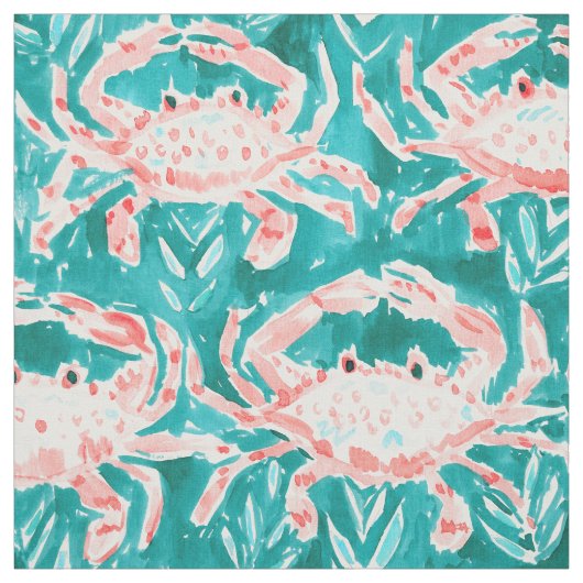 行ったCRABBINの航海のでお洒落なカニの水彩画 ファブリック (見本)