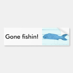 行ったfishinの青い魚のロゴ バンパーステッカー