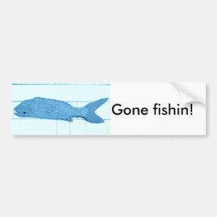 行ったfishinの青い魚のロゴ バンパーステッカー