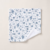 行ってみよう宇宙パターンUFOブルーホワイト バスタオルセット (ウォッシュタオル)