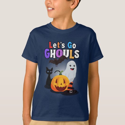 行ってみようGHOULS：黒とオレンジのハロウィン不気味 Tシャツ (正面)