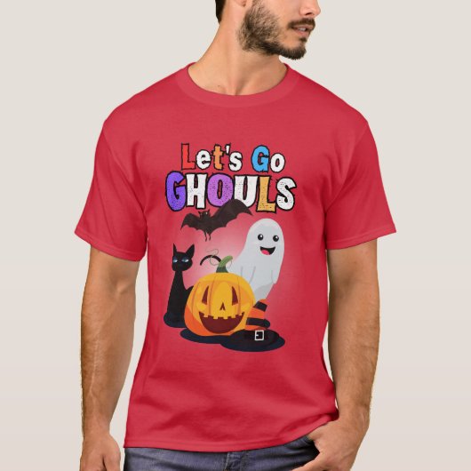 行ってみようGHOULS:黒とオレンジのハロウィン不気味 Tシャツ (正面)