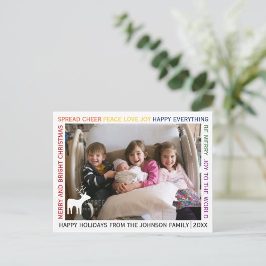 行のカラフルクリスマスの願い休日の写真 ポストカード (スタンド正面)